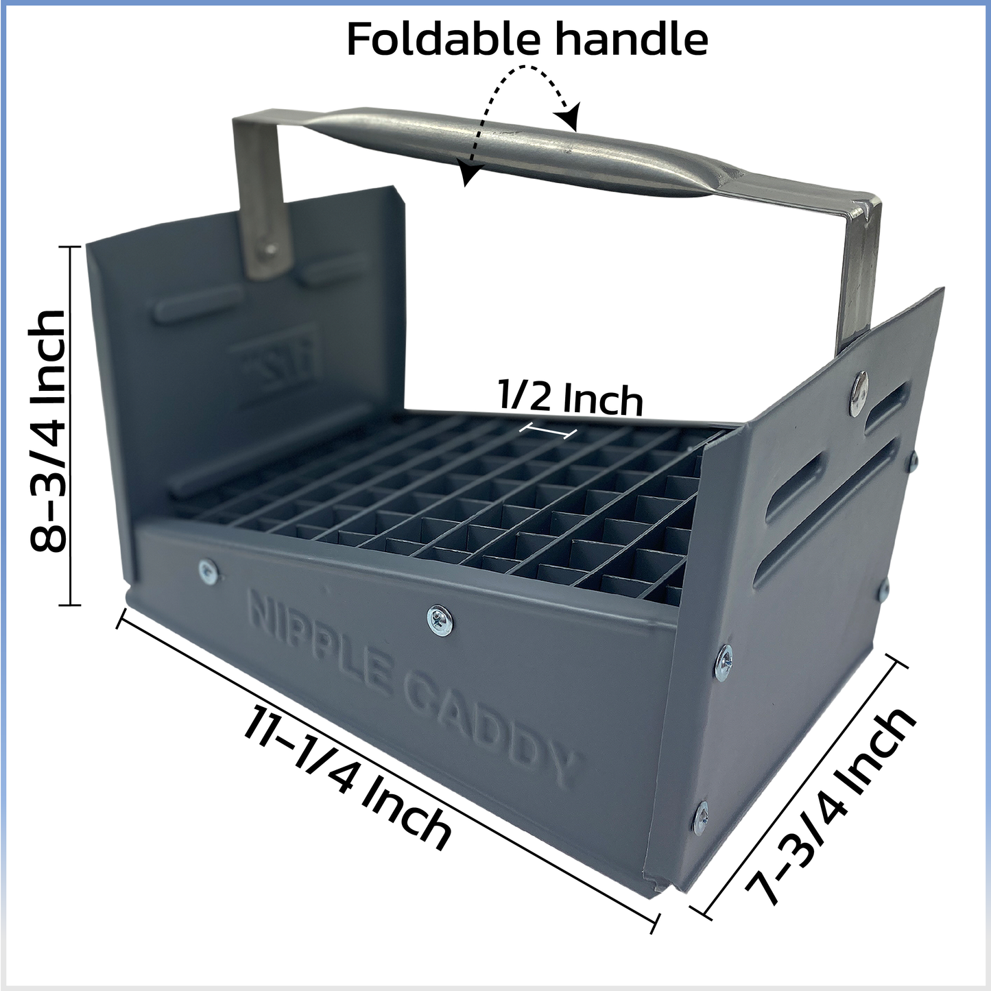 Nipple Caddy for 1/2" nipples holds 77 nipples each strong no-rust HDPE plastic