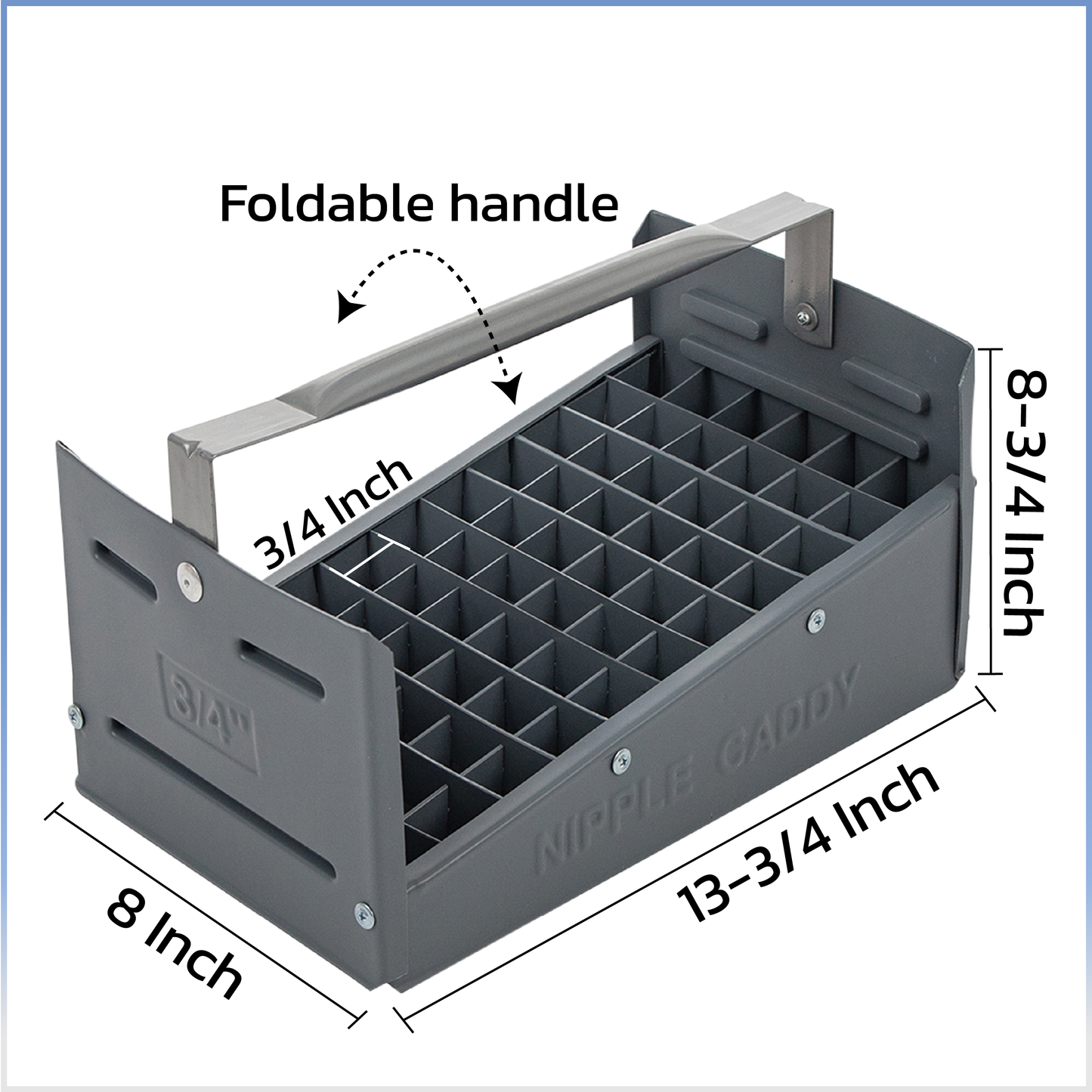 Nipple Caddy for 3/4" nipples holds 66 nipples each strong no-rust HDPE plastic