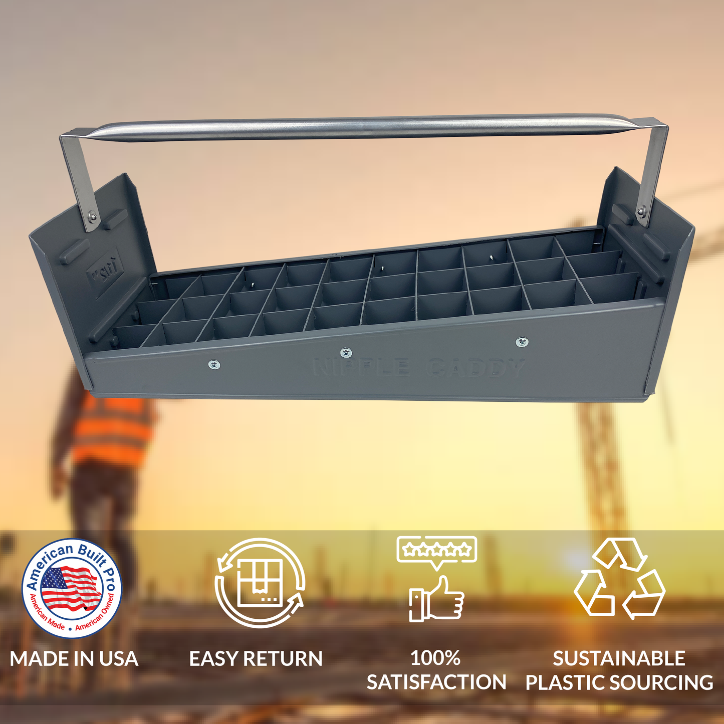 Nipple Caddy for 1 1/2" nipples holds 30 nipples each strong no-rust HDPE plastic