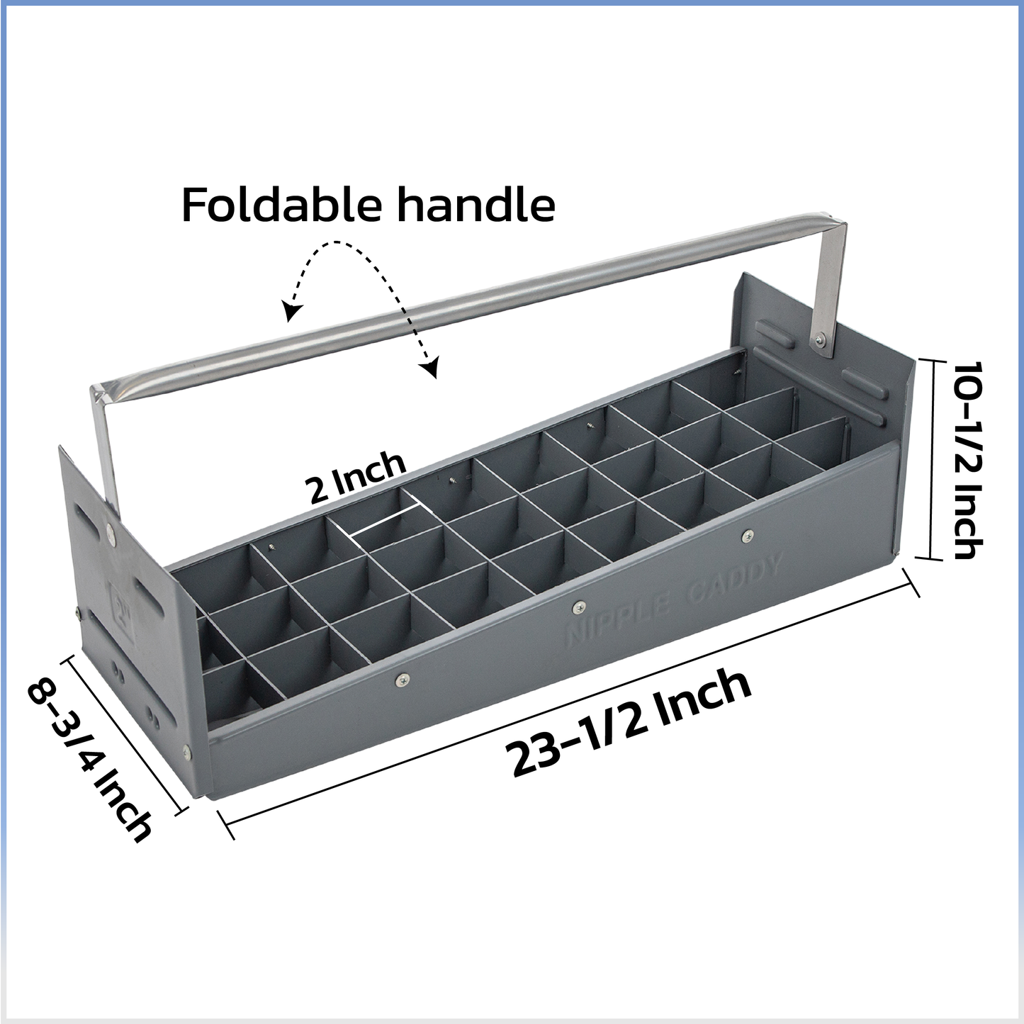 Nipple Caddy for 2" nipples holds 27 nipples each strong no-rust HDPE plastic