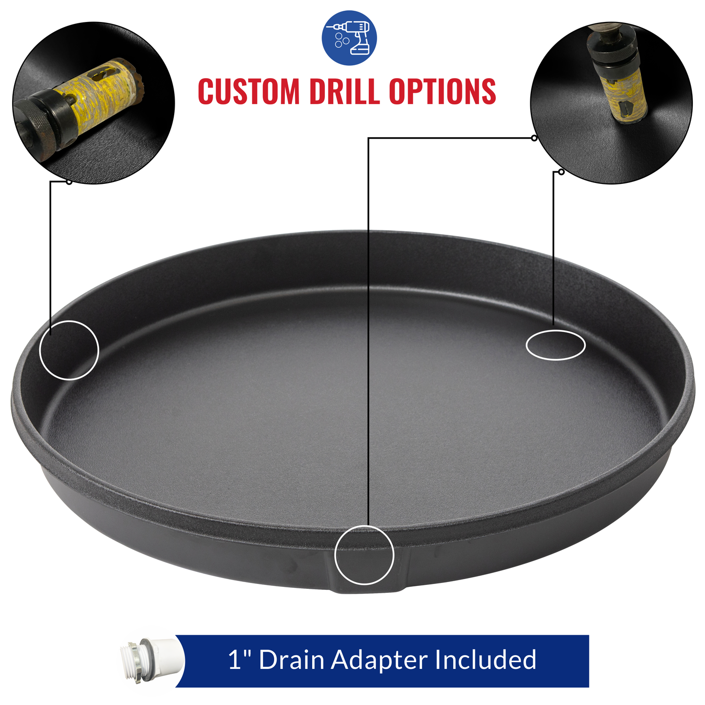 Undrilled Plastic Water Heater Pan incl drainhose adapter