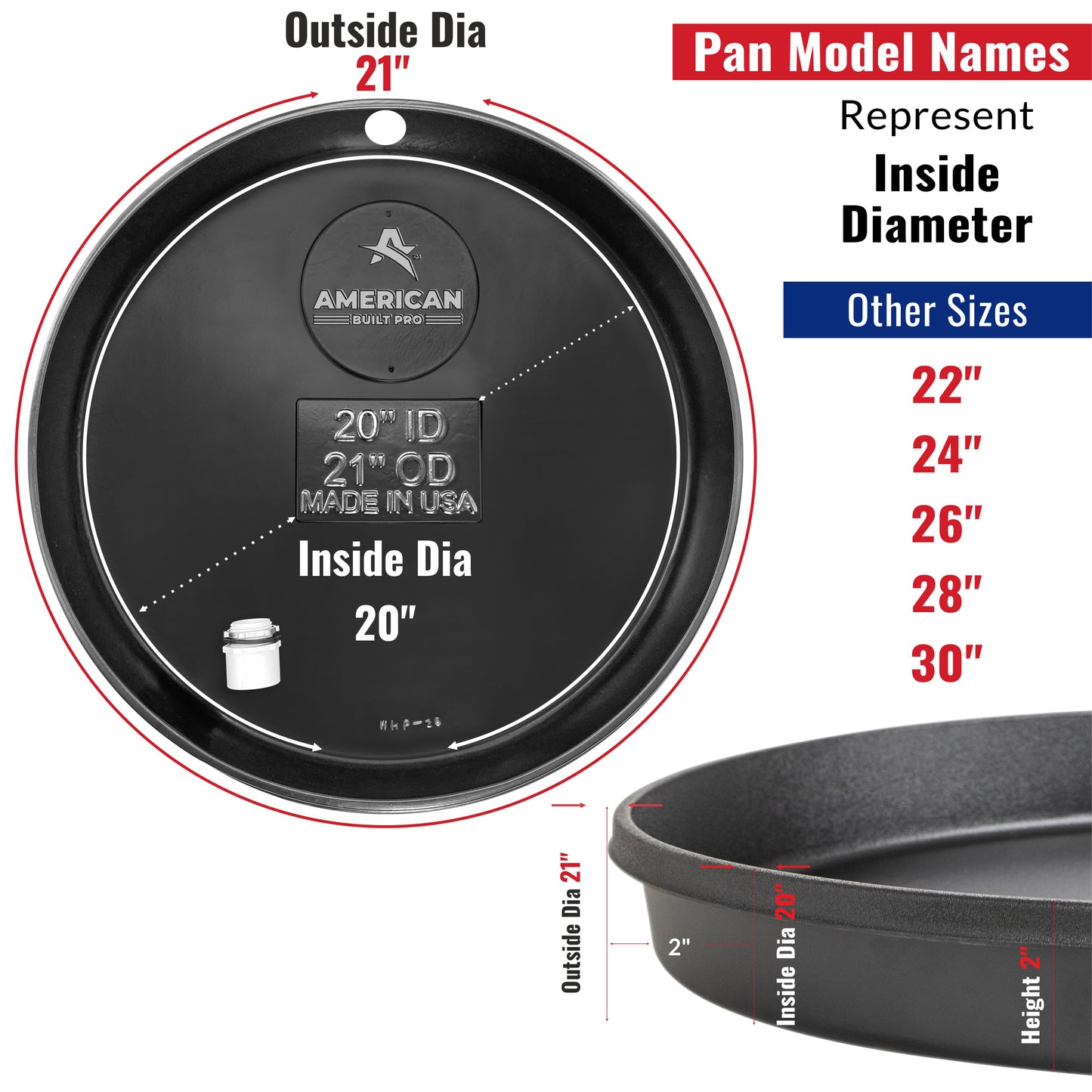 Pre-Drilled Plastic Water Heater Pan incl drainhose adapter