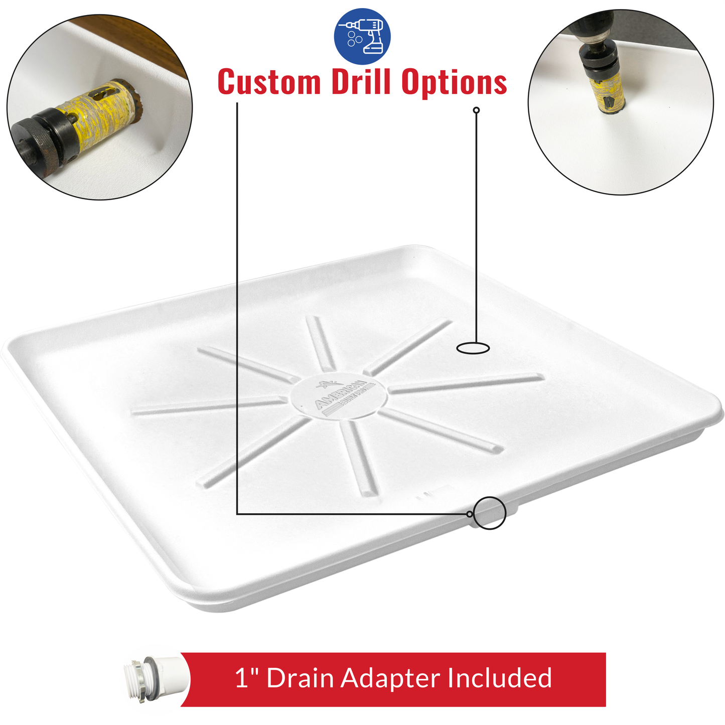 Undrilled Washing Machine Pan incl drainhose adapter