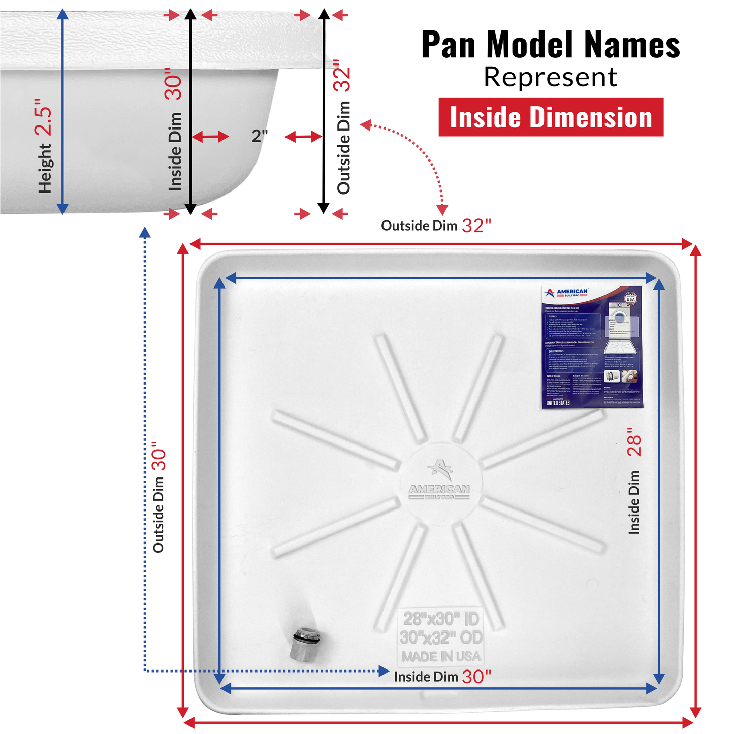 Undrilled Washing Machine Pan incl drainhose adapter