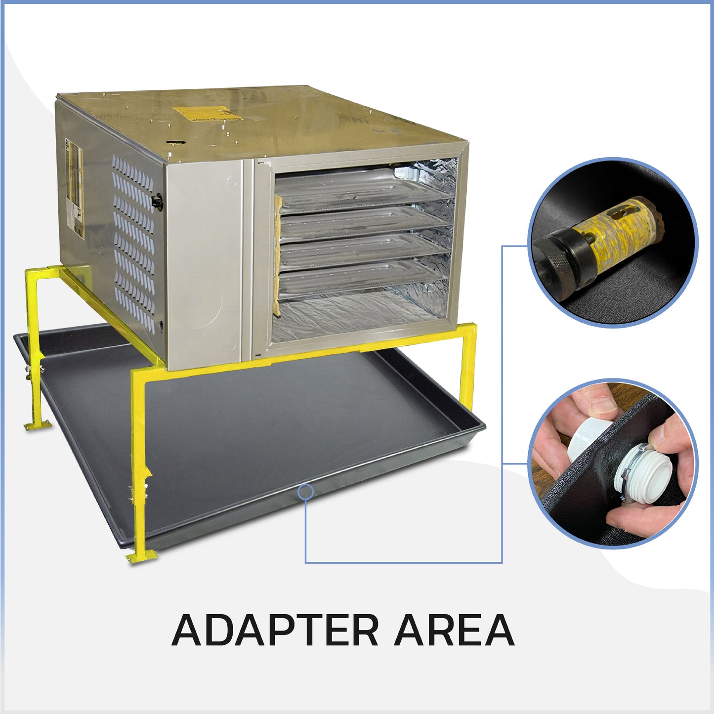 Heavy duty HVAC pan ID Incl sensor cut out, drain hose adaptor