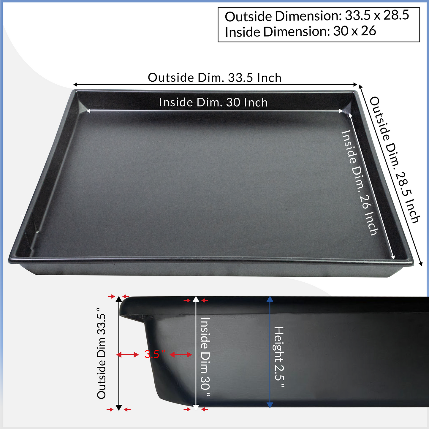 Heavy duty HVAC pan ID Incl sensor cut out, drain hose adaptor