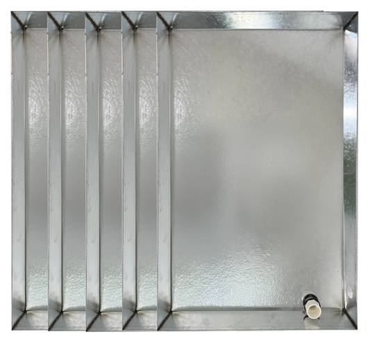 Galvanized Steel Pan pre-drilled side drain w PVC 1 inch slip adapter