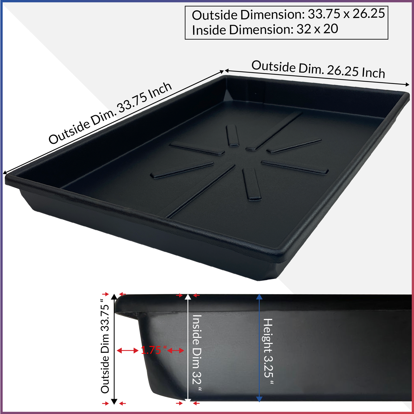 Heavy duty HVAC pan ID Incl sensor cut out, drain hose adaptor