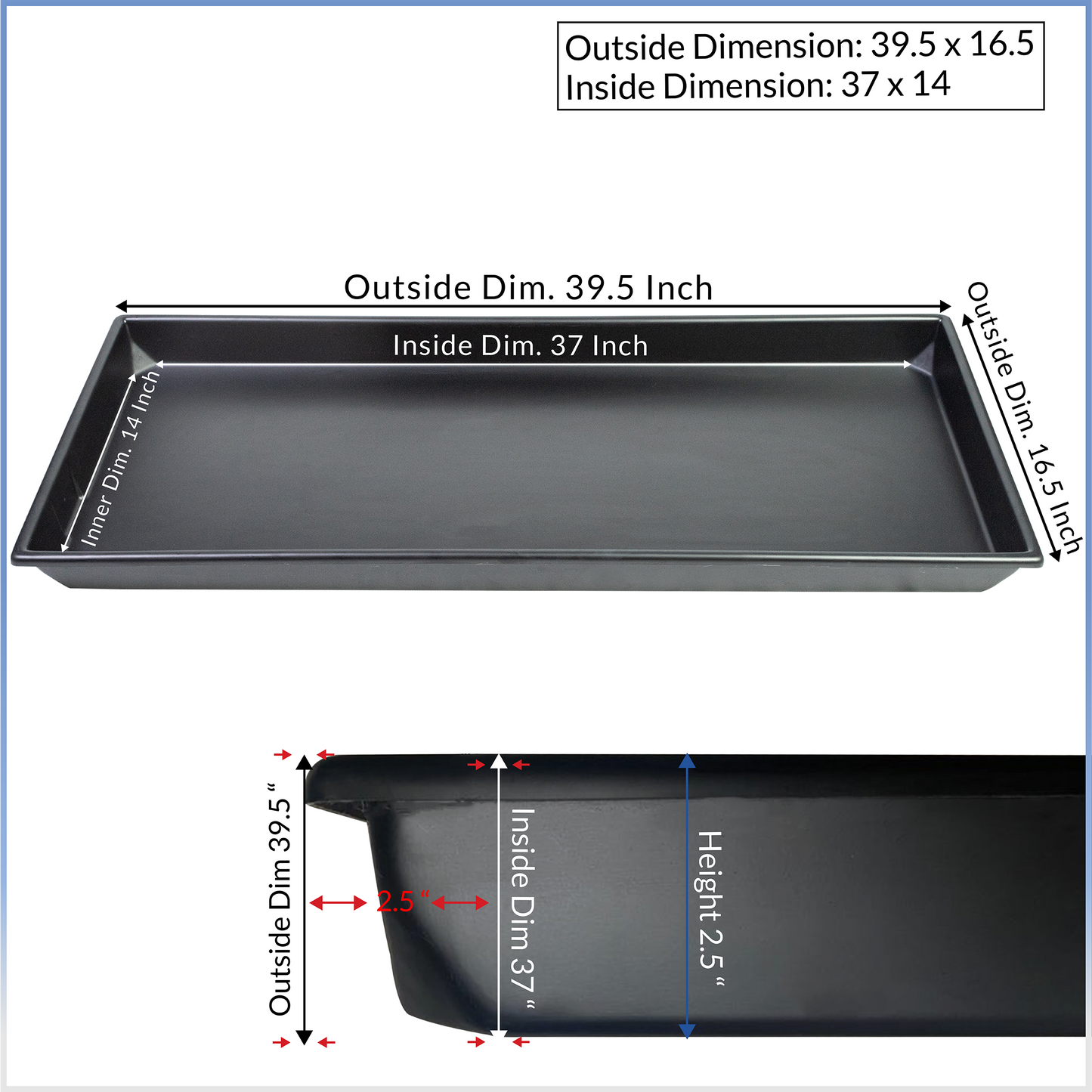 Heavy duty HVAC pan ID Incl sensor cut out, drain hose adaptor