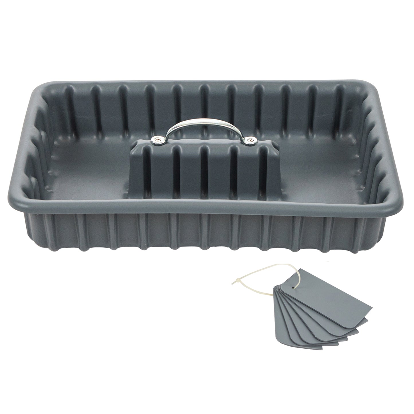 Pro-grade Tote/tool Tray 16.5"x11"x3" with set of 6 dividers, HDPE with reinforced handles, gray