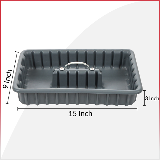 Pro-grade Tote/tool Tray 16.5"x11"x3" with set of 6 dividers, HDPE with reinforced handles, gray