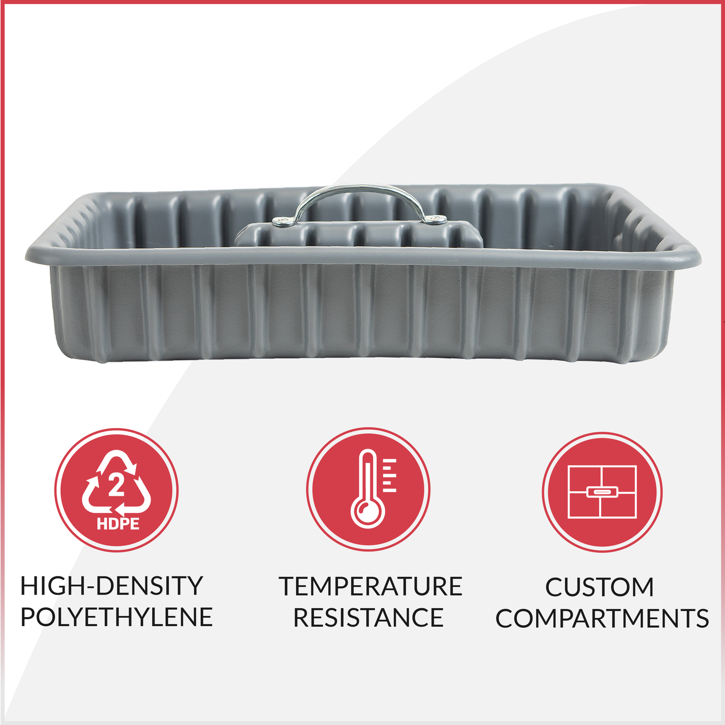 Pro-grade Tote/tool Tray 16.5"x11"x3" with set of 6 dividers, HDPE with reinforced handles, gray