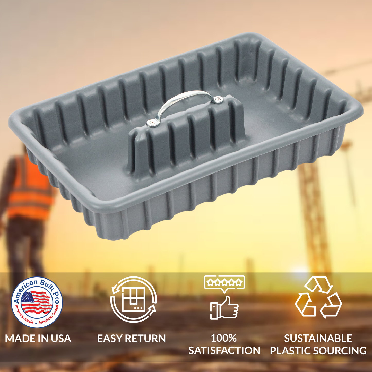 Pro-grade Tote/tool Tray 16.5"x11"x3" with set of 6 dividers, HDPE with reinforced handles, gray