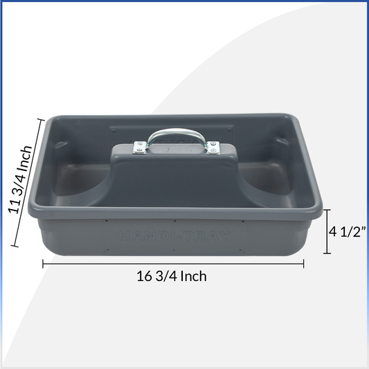 Pro-grade medium sized 18"x12.5"x6" Tote/tool Tray HDPE with reinforced handles, gray