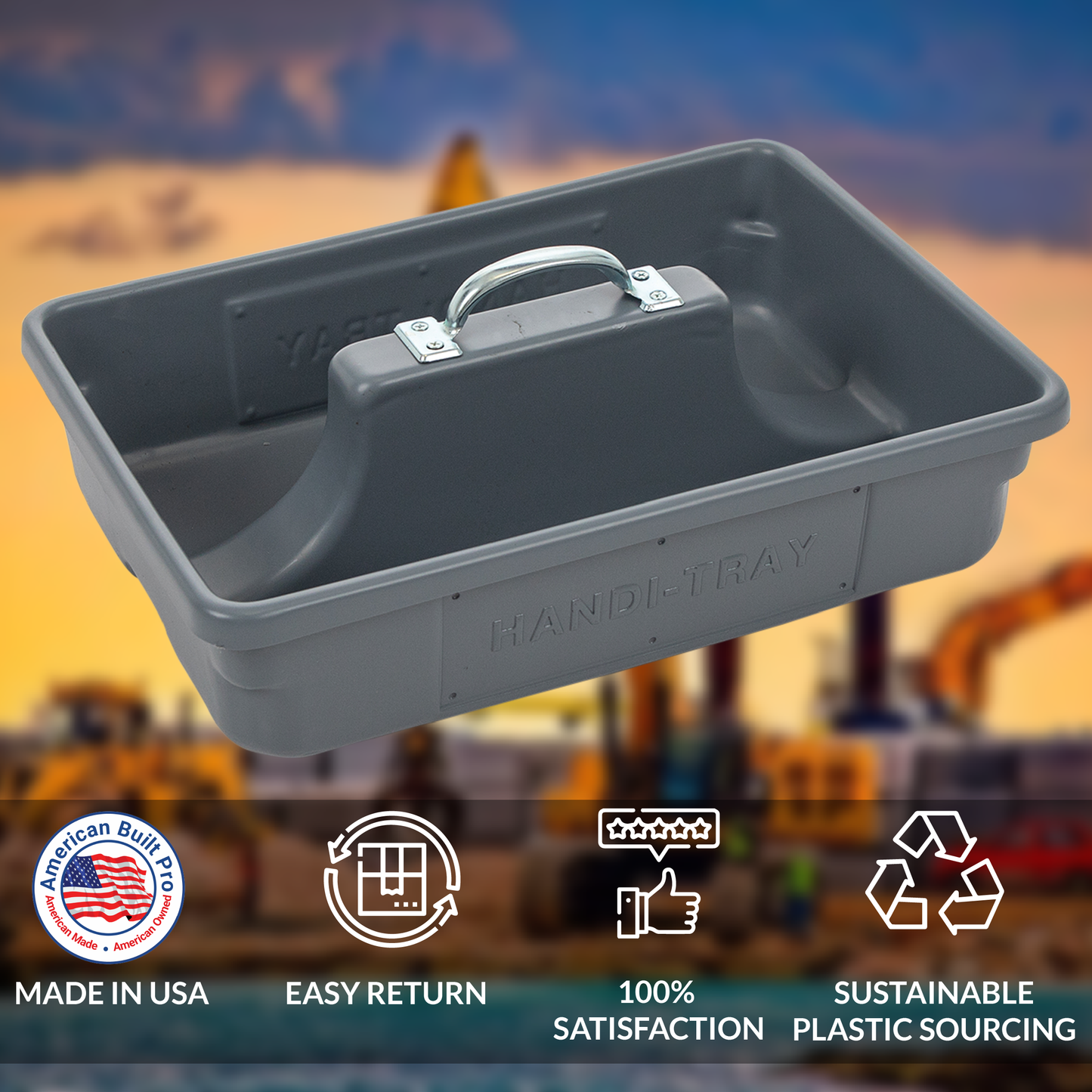 Pro-grade medium sized 18"x12.5"x6" Tote/tool Tray HDPE with reinforced handles, Gray