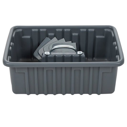 Pro-grade medium sized 16.5"x11.5"x6" Tote/tool Tray includes 6 dividers ,HDPE with reinforced handle, gray
