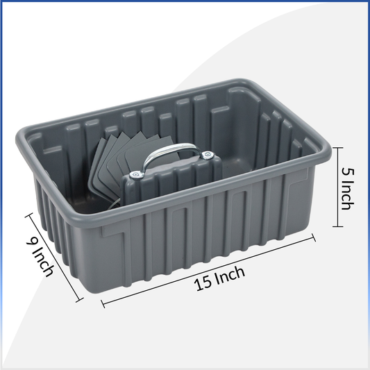 Pro-grade medium sized 16.5"x11.5"x6" Tote/tool Tray includes 6 dividers ,HDPE with reinforced handle, gray