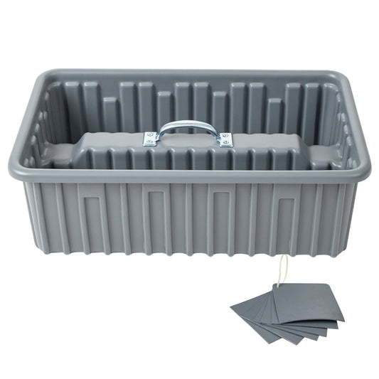 Pro-grade Saddle Tray 22″ x 14″ x 8″ straddles 2"x4" board with Lid and set of 6 dividers, HDPE with reinforced handle, Gray