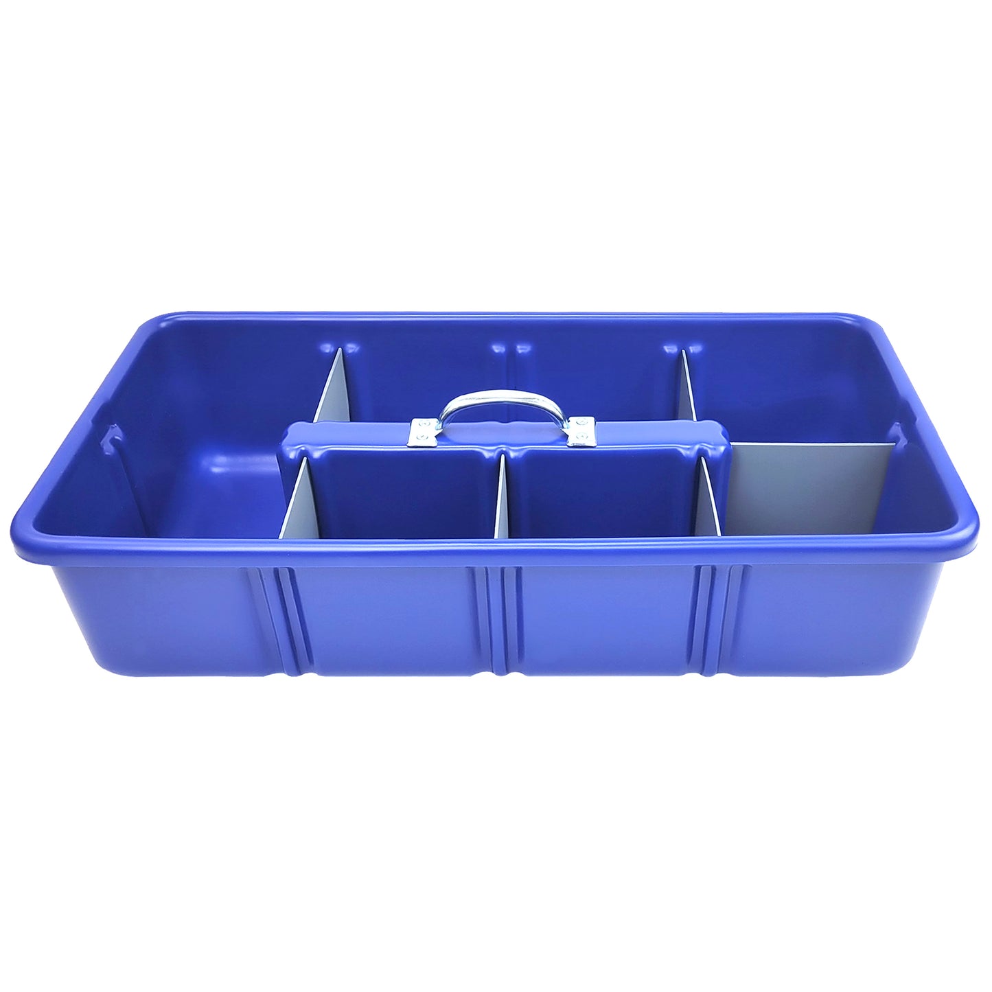 Pro-grade medium sized 16.5"x11.5"x6" Tote/tool Tray, Cobalt Blue, includes 6 dividers ,HDPE with reinforced handle, Blue