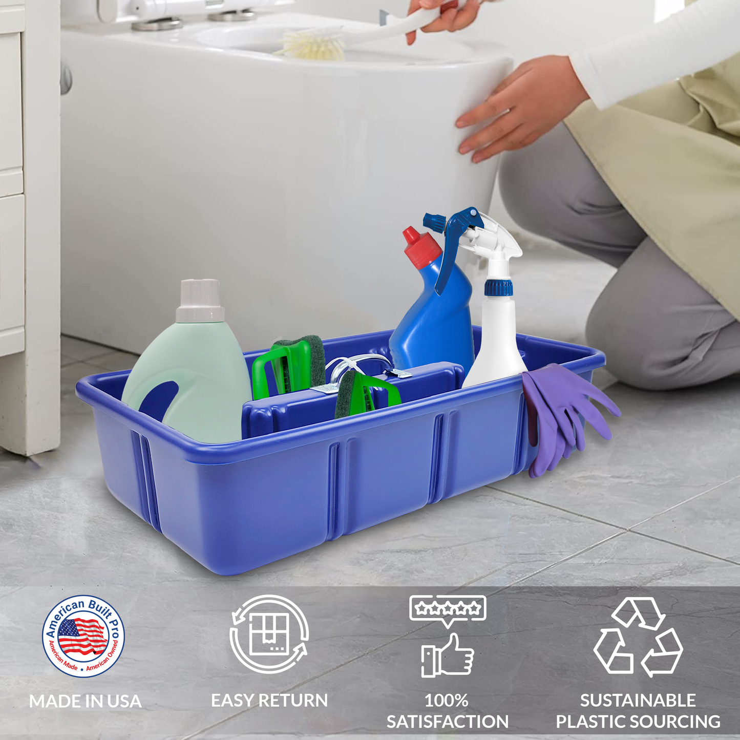 Pro-grade medium sized 16.5"x11.5"x6" Tote/tool Tray, Cobalt Blue, includes 6 dividers ,HDPE with reinforced handle, Blue