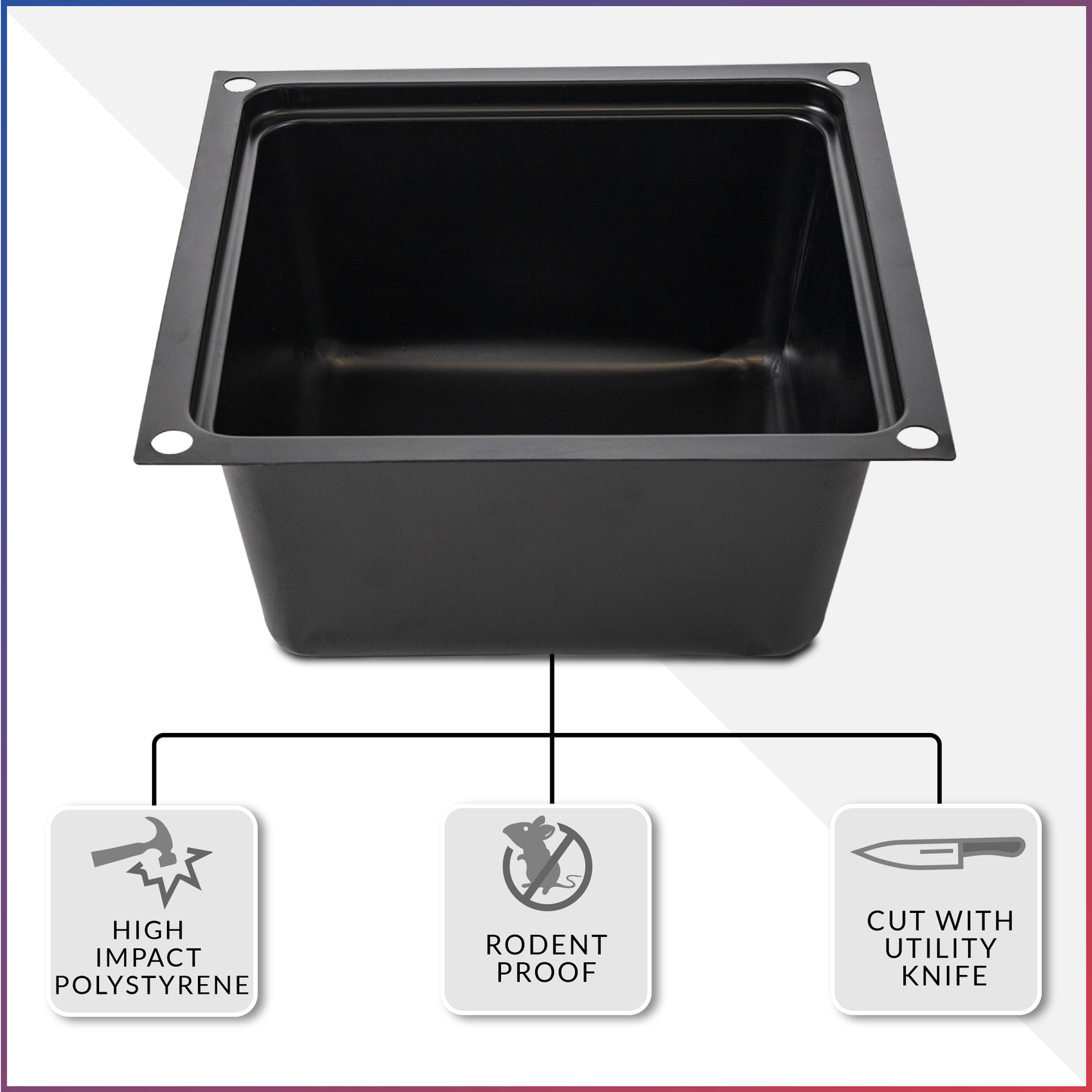 Deep Black plastic utility tub for in cavity setting or general use