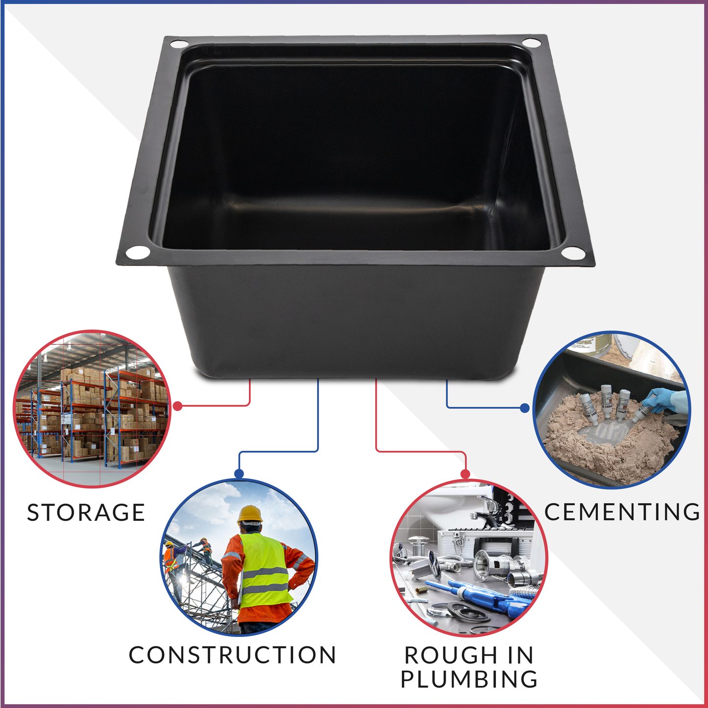 Deep Black plastic utility tub for in cavity setting or general use