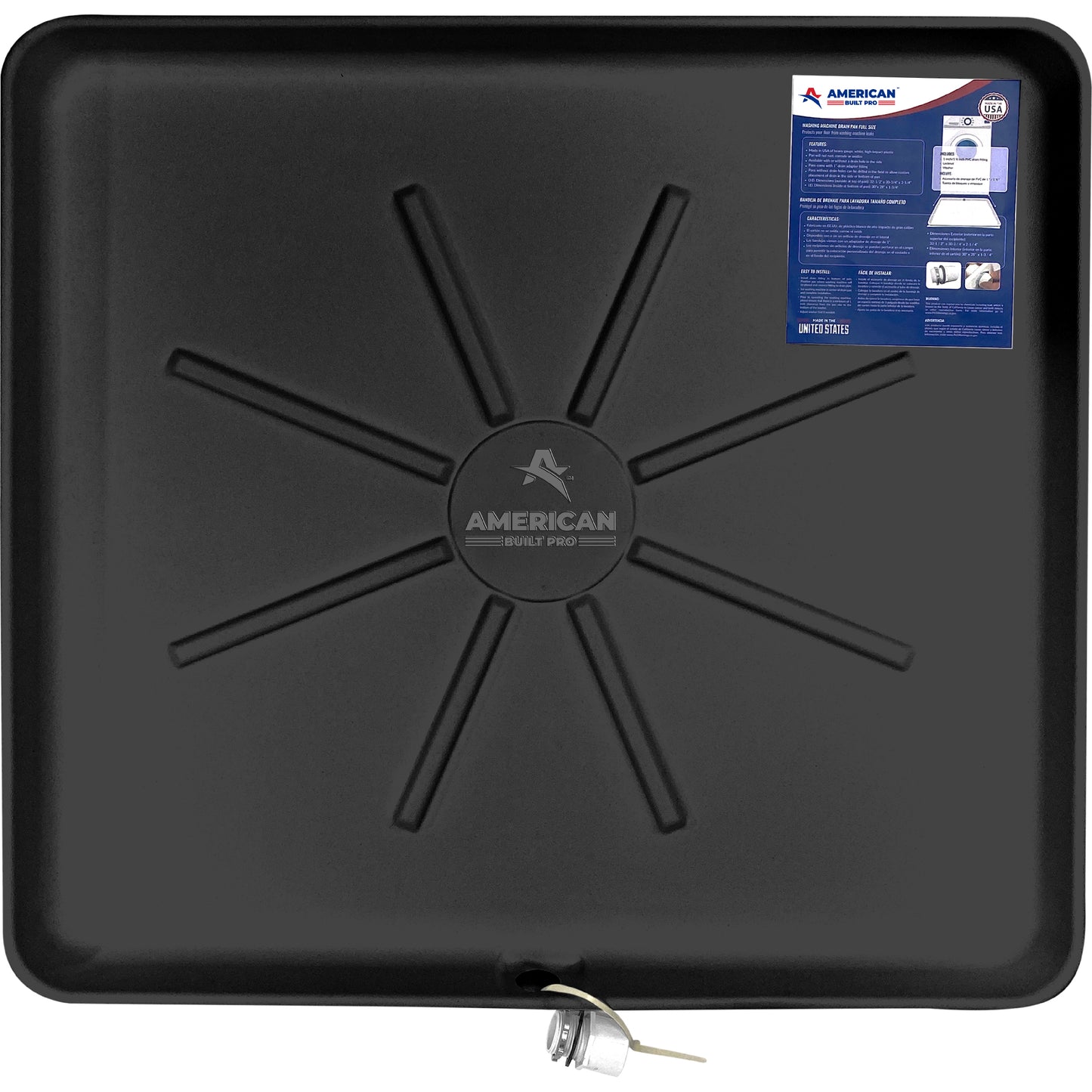 Pre-Drilled Washing Machine Pan Black incl drainhose adapter