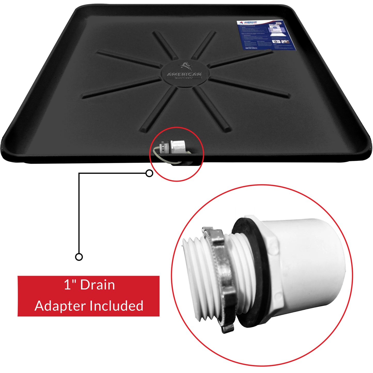 Pre-Drilled Washing Machine Pan Black incl drainhose adapter