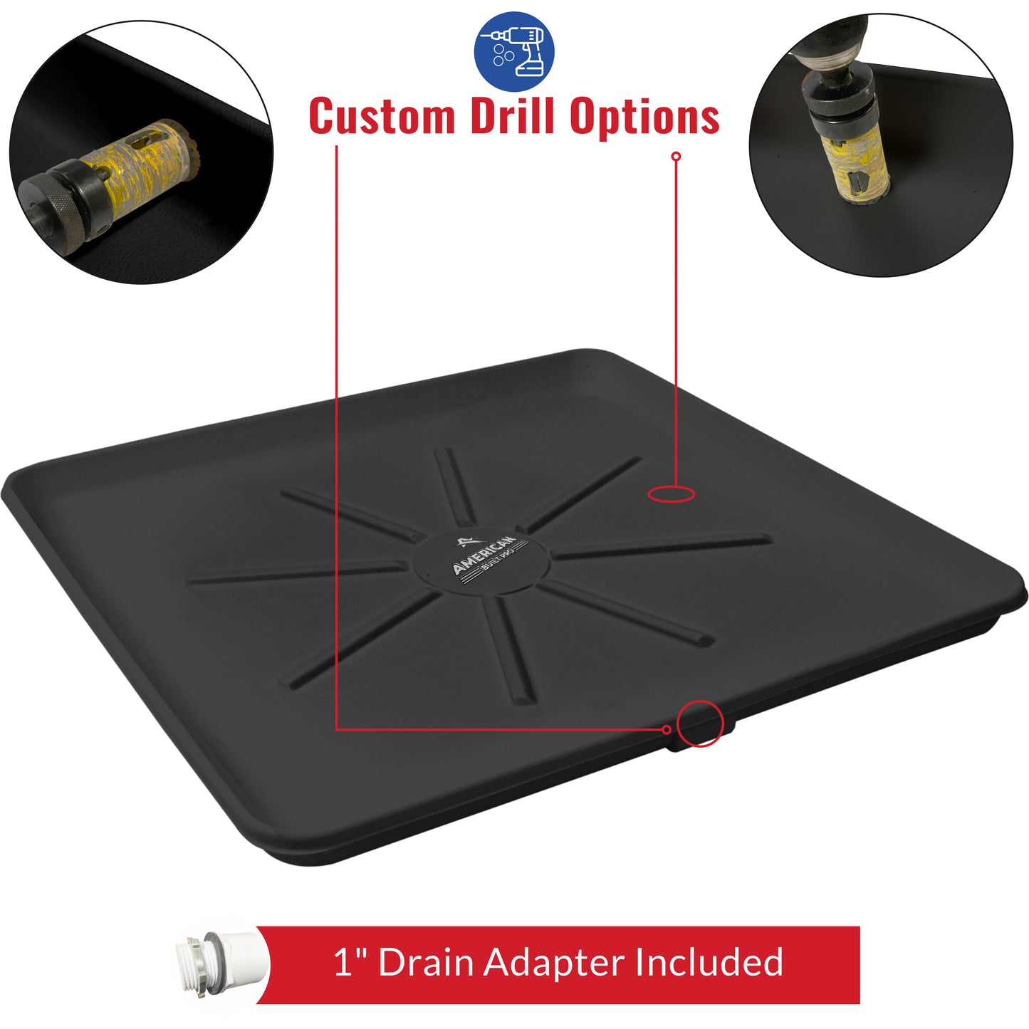 Undrilled Washing Machine Pan Black incl drainhose adapter