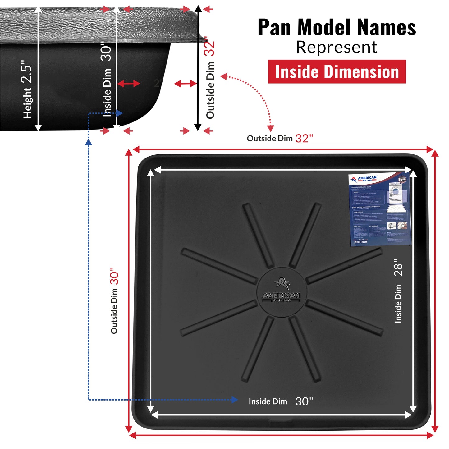Undrilled Washing Machine Pan Black incl drainhose adapter