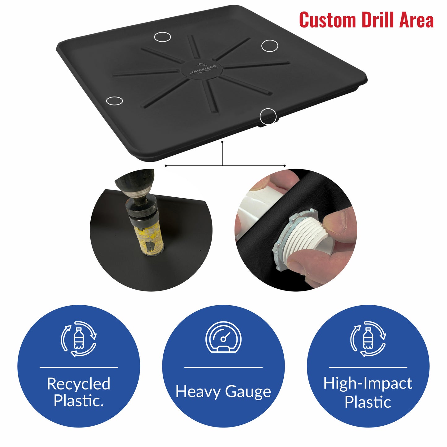 Undrilled Washing Machine Pan Black incl drainhose adapter