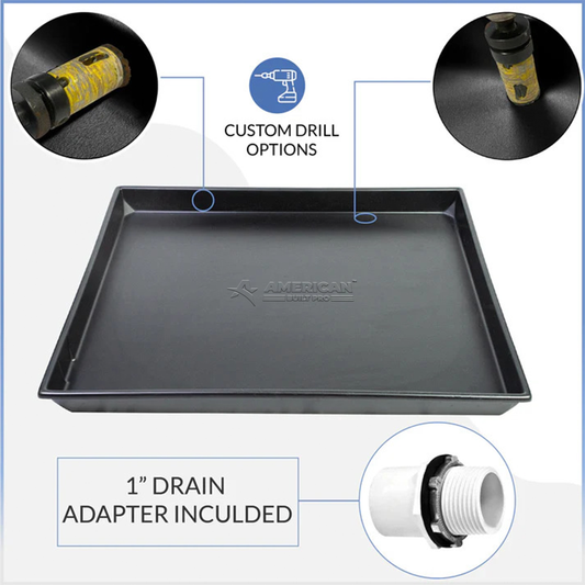 Heavy duty HVAC pan ID Incl sensor cut out, drain hose adaptor