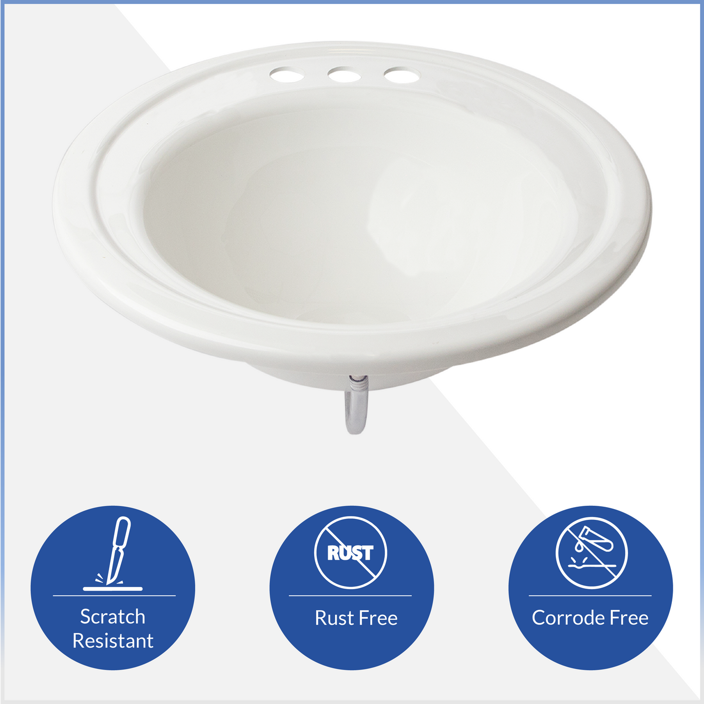 18" x 20" Round white Sink  includes mounting tabs, screws and overflow tubing
