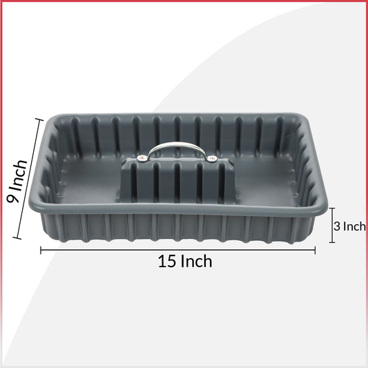 Pro-grade Tote/tool Tray 16.5"x11"x3" with set of 6 Dividers, HDPE with reinforced handles, Gray