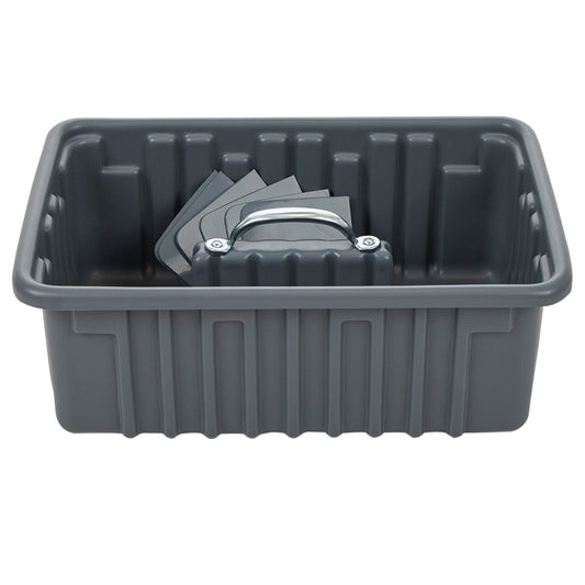 Pro-grade medium sized 16.5"x11.5"x6" Tote/tool Tray includes 6 dividers ,HDPE with reinforced handle, Gray
