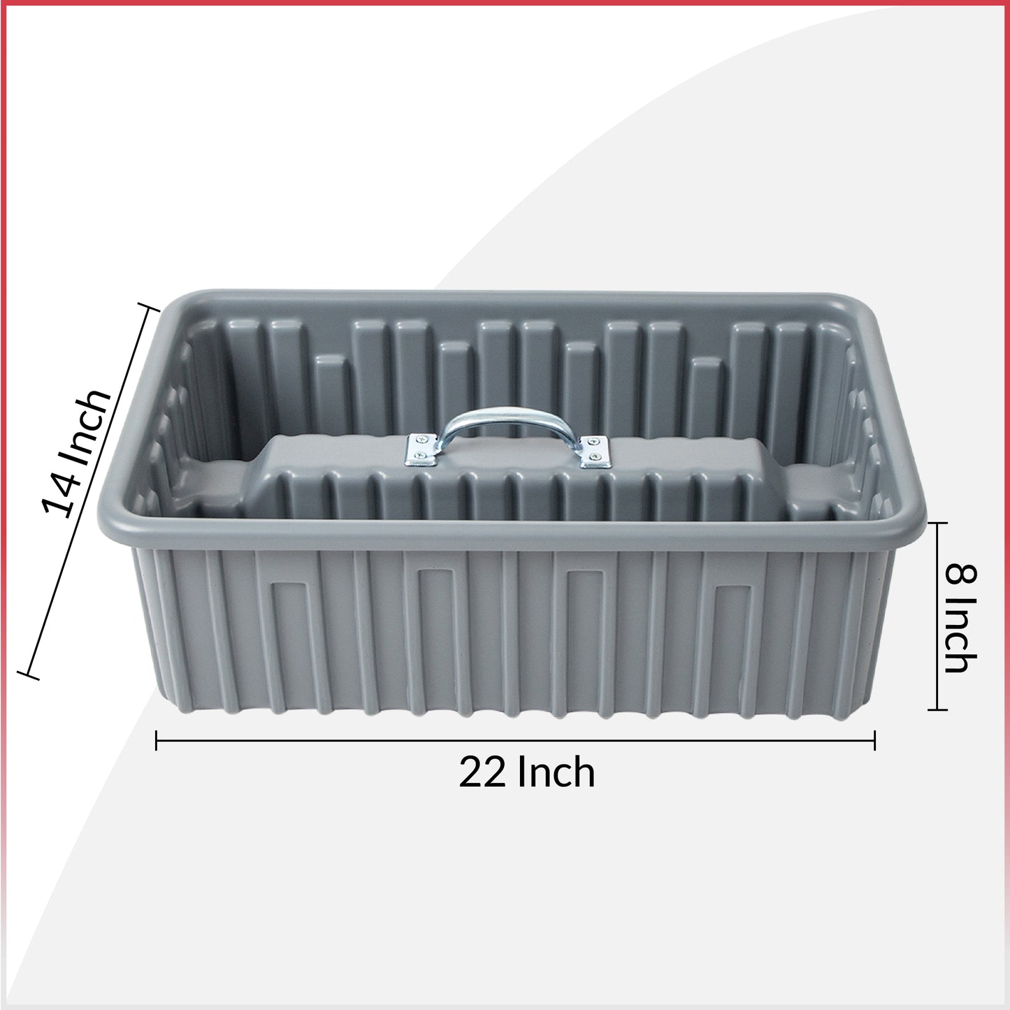 Pro-grade Saddle Tray 22″ x 14″ x 8″ straddles 2"x4" board with Lid and set of 6 dividers, HDPE with reinforced handle, Gray