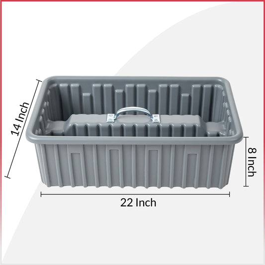 Pro-grade Saddle Tray 22″ x 14″ x 8″ straddles 2"x4" board with Lid and set of 6 dividers, HDPE with reinforced handle, Gray