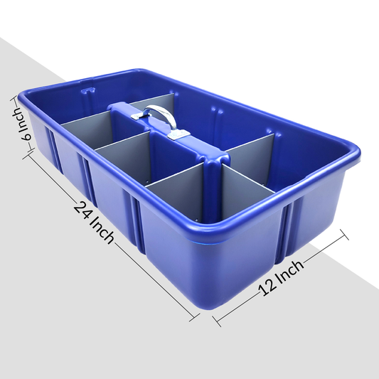 Pro-grade medium sized 16.5"x11.5"x6" Tote/tool Tray, Cobalt Blue, includes 6 dividers ,HDPE with reinforced handle, Blue