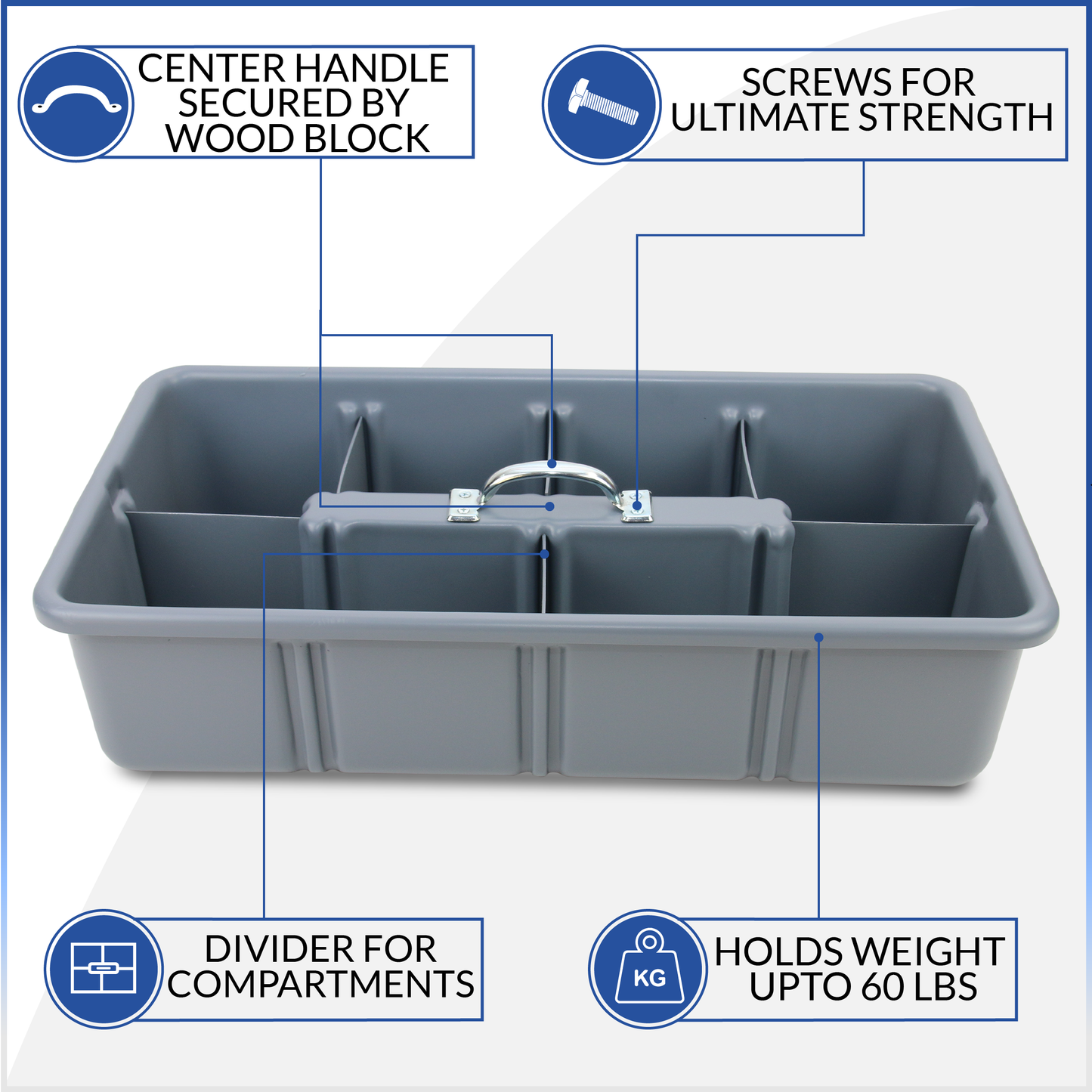 Pro-grade Large sized  25.75"x13.5"x6.5" Tote/tool Tray, includes 6 dividers, HDPE with reinforced handle